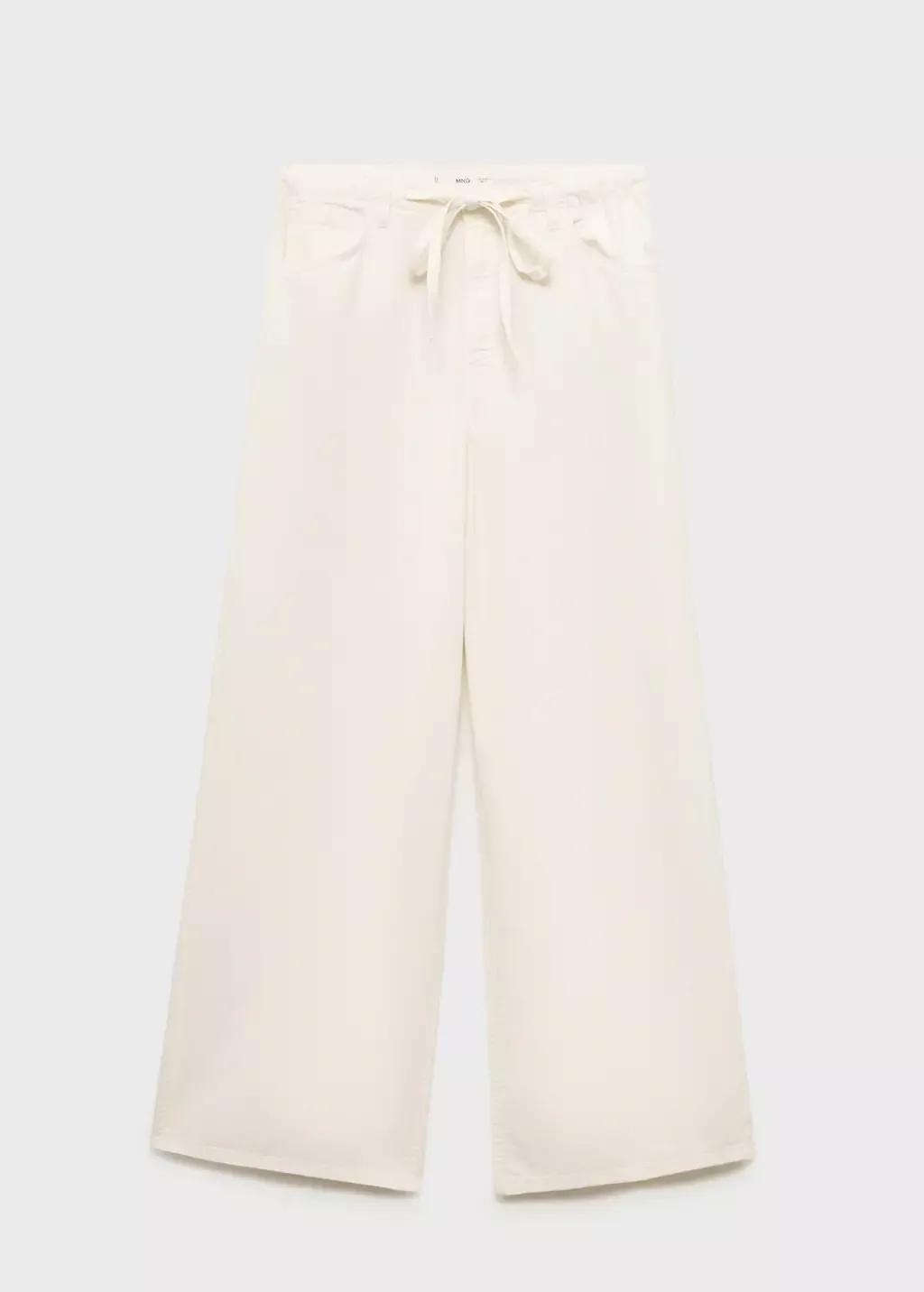 Beige Wide Leg Denim Trousers With Belt, 0201_05, large image number 0