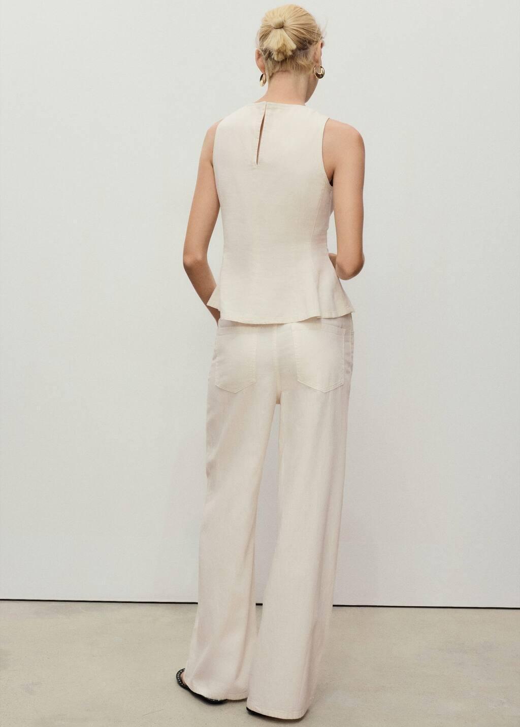 Beige Wide Leg Denim Trousers With Belt, 0201_05, large image number 6