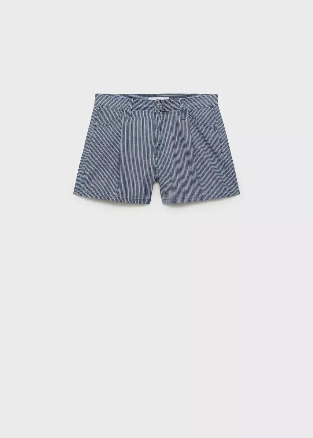Blue Striped Denim Shorts With Pleats, 0201_52, large image number 4