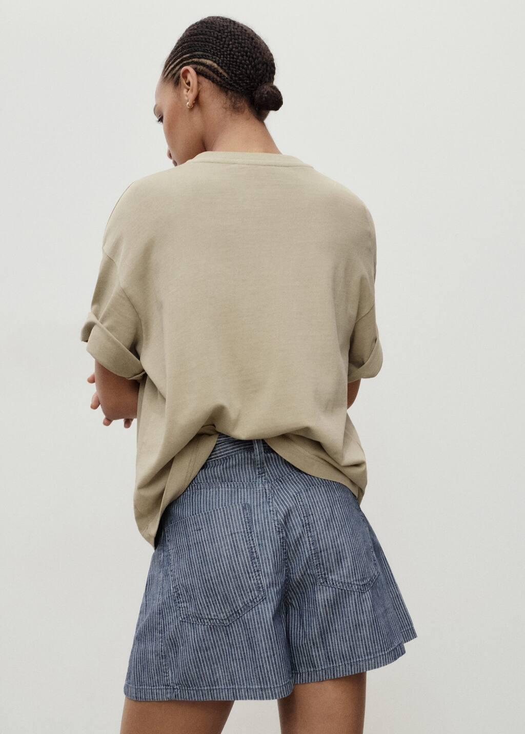 Blue Striped Denim Shorts With Pleats, 0201_52, large image number 5