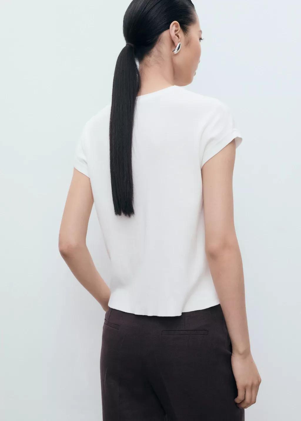 White Short-Sleeved Knitted Cotton Sweater, , large image number 5