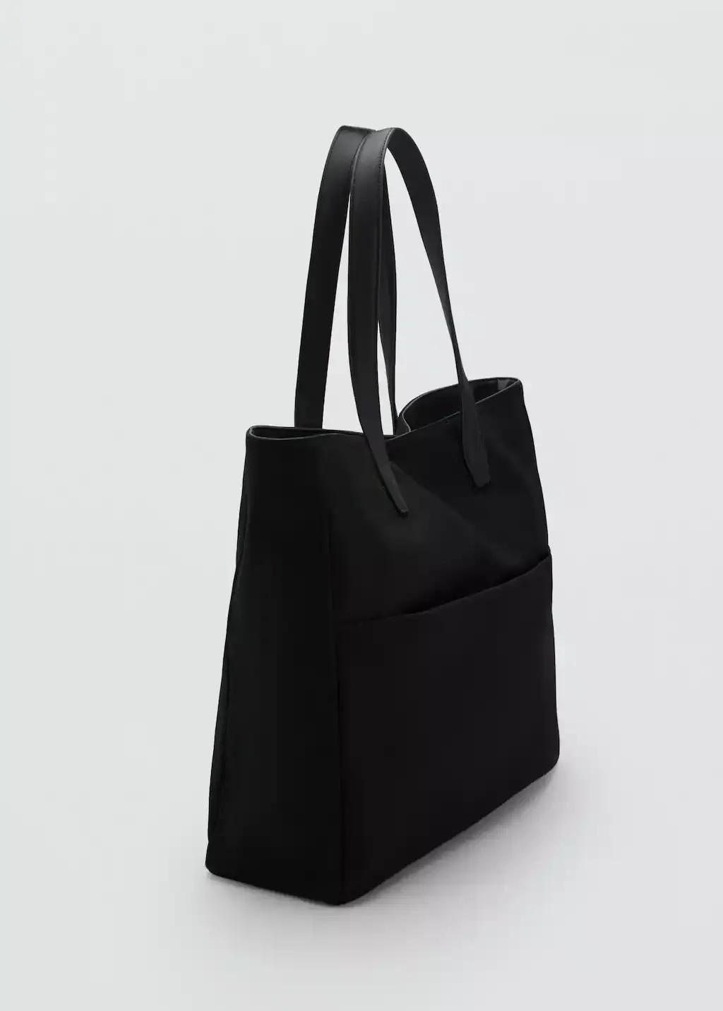 BLACK Cotton tote bag with front pocket, Black, large image number 1