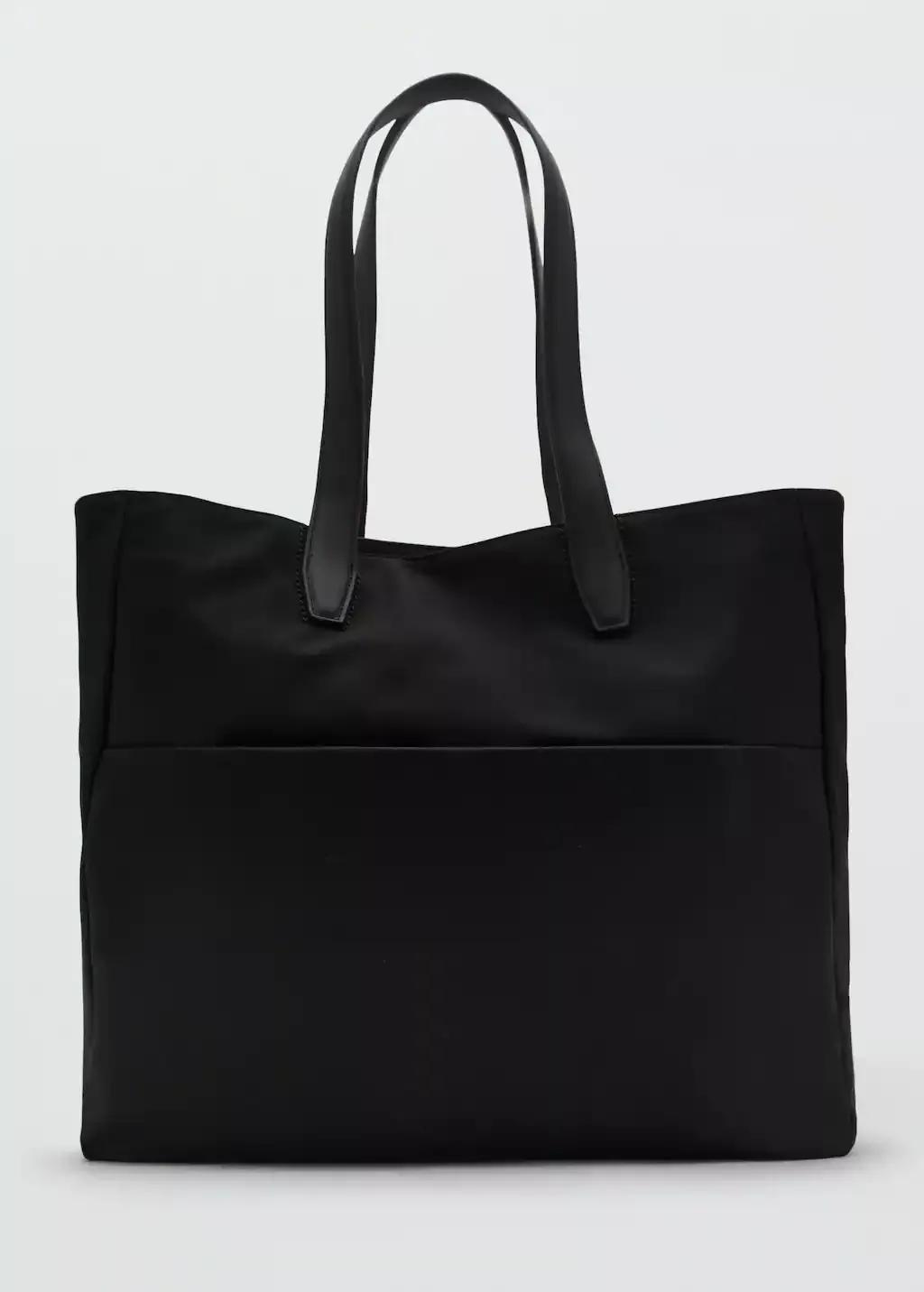 BLACK Cotton tote bag with front pocket, Black, large image number 6