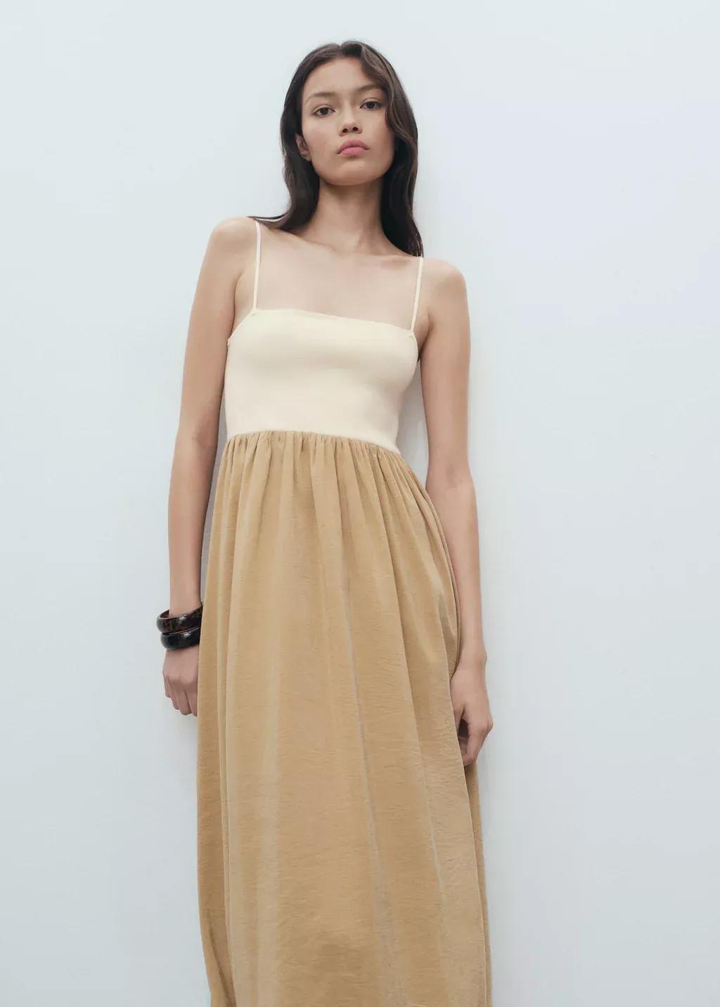 Brown Combined Knitted Balloon Dress, 0201_09, large image number 1