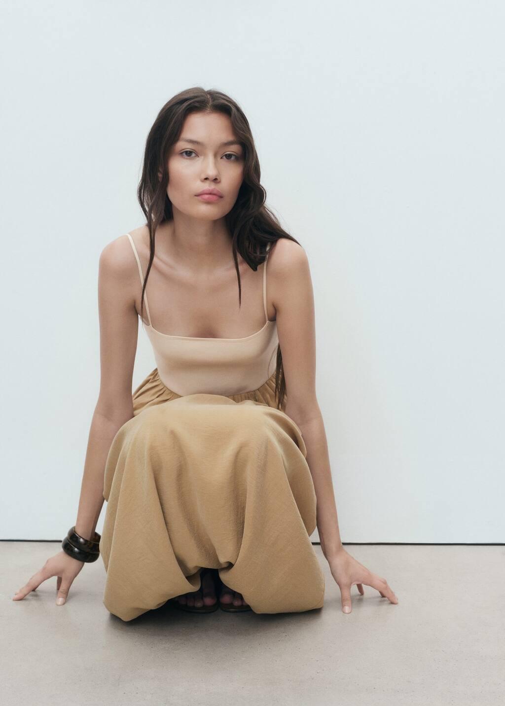 Brown Combined Knitted Balloon Dress, 0201_09, large image number 3