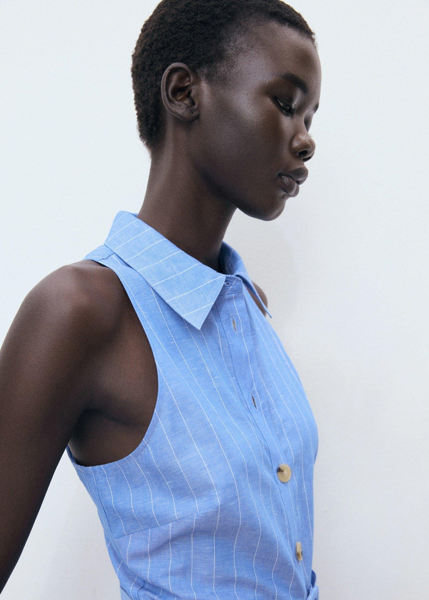MEDIUM BLUE Striped linen-blend shirt-style dress, , large image number 2