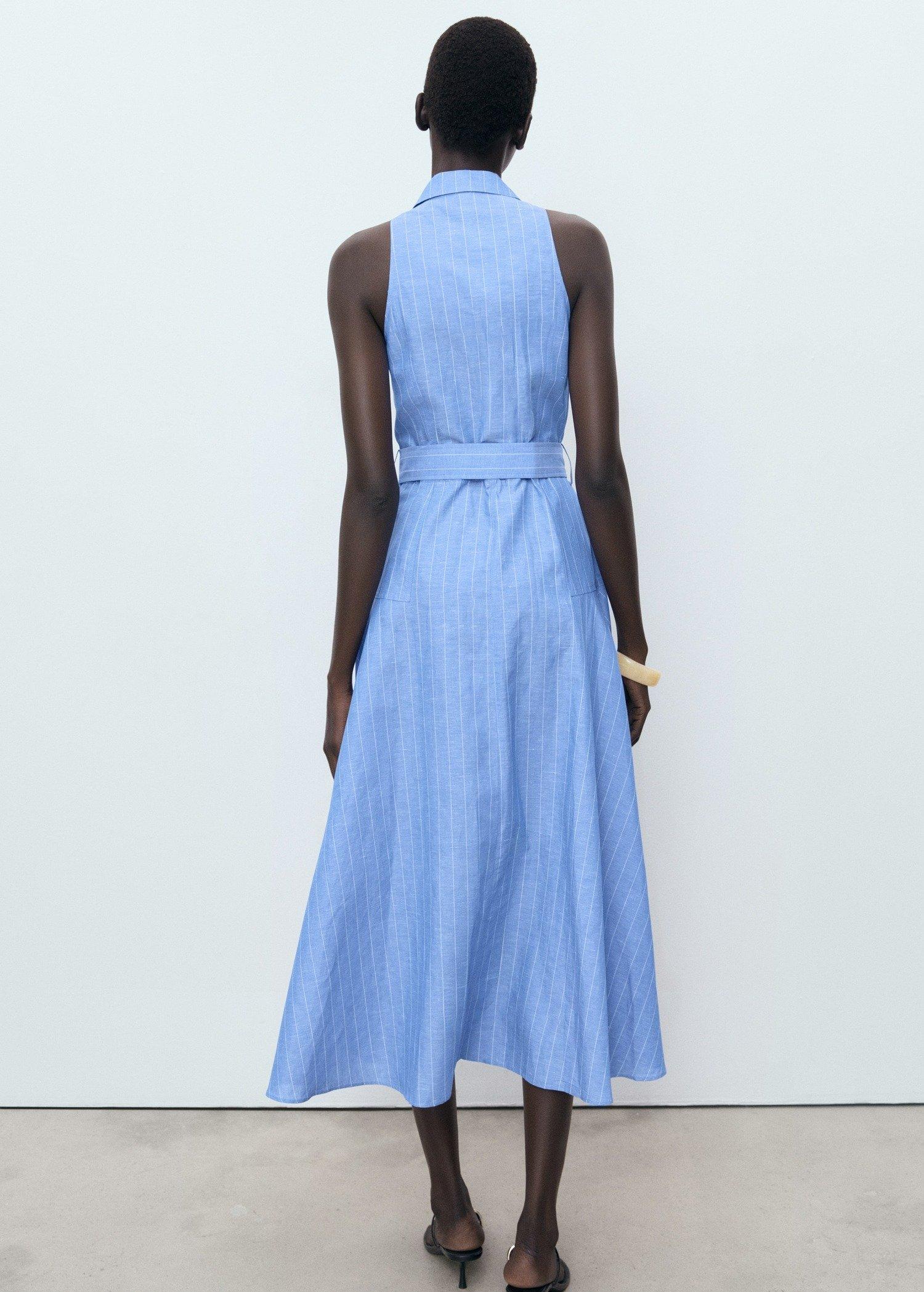 MEDIUM BLUE Striped linen-blend shirt-style dress, , large image number 3