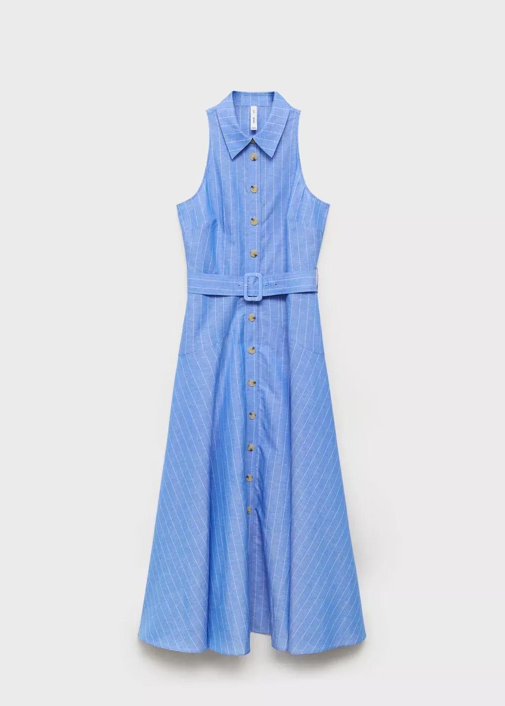 MEDIUM BLUE Striped linen-blend shirt-style dress, , large image number 5