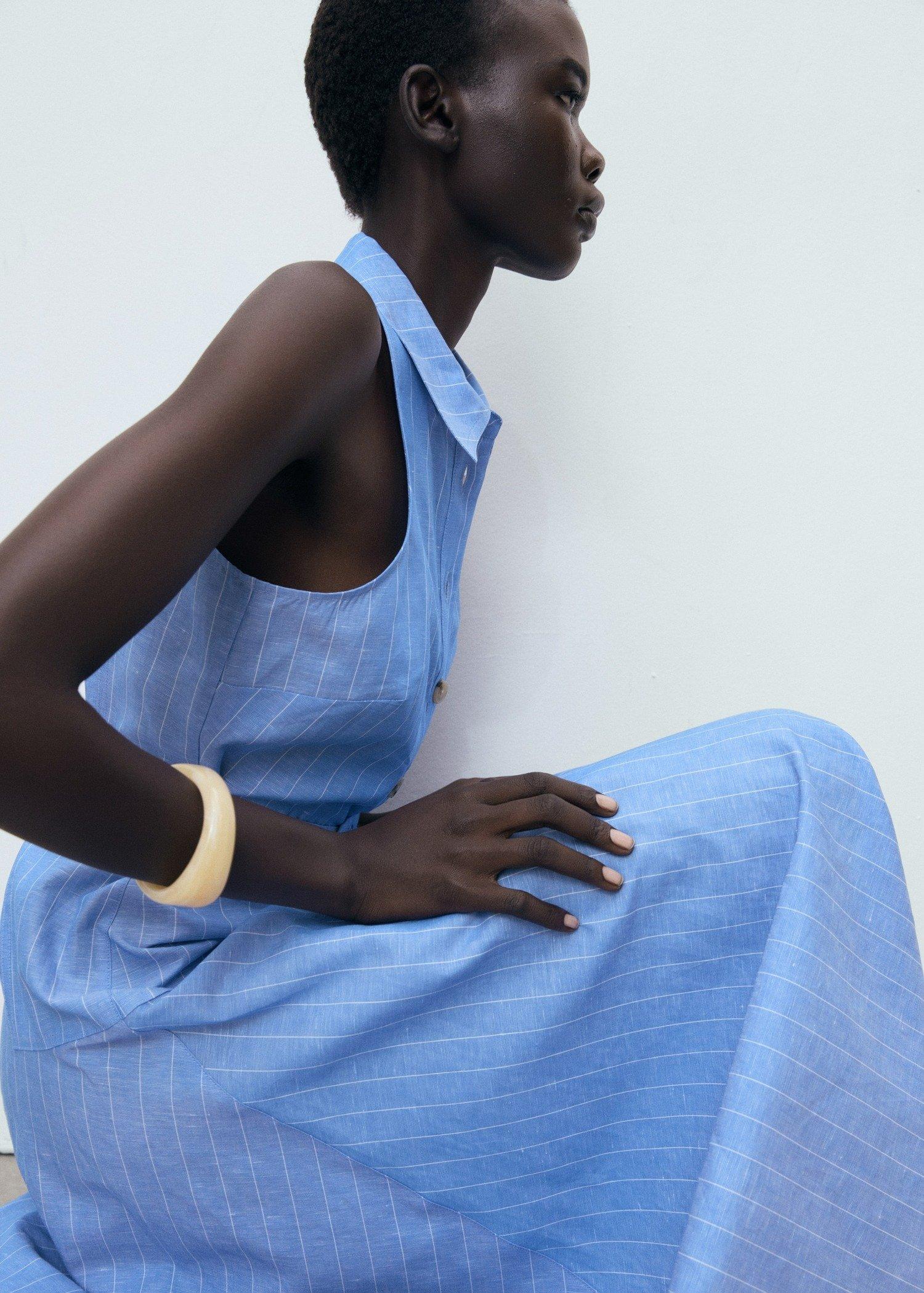 MEDIUM BLUE Striped linen-blend shirt-style dress, Medium Blue, large image number 7