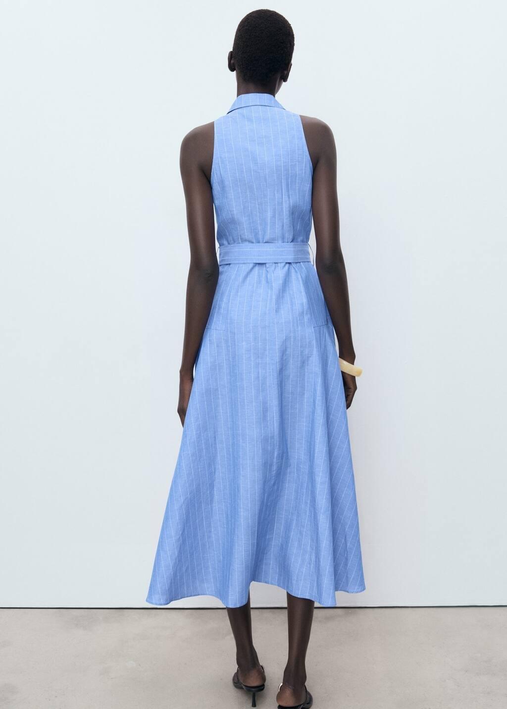 MEDIUM BLUE Striped linen-blend shirt-style dress, Medium Blue, large image number 9