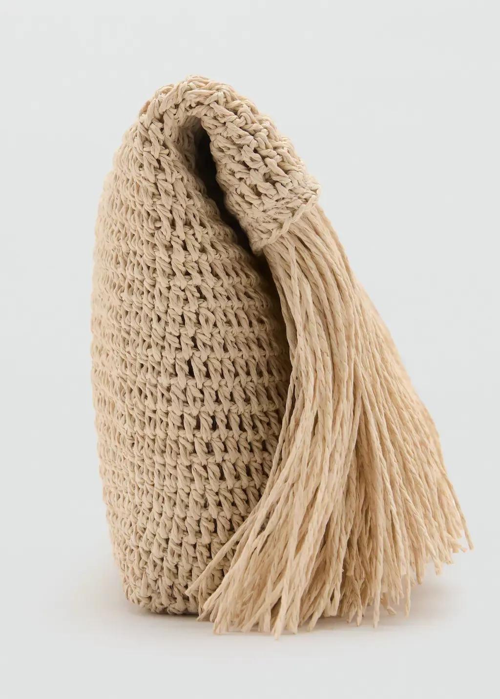 Beige Natural Fibre Handbag With Fringes, 0201_08, large image number 2