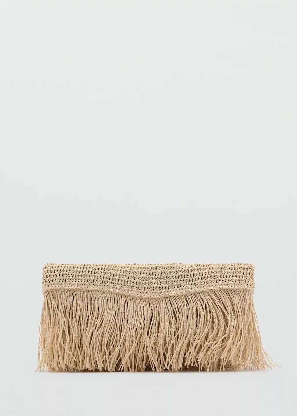 Beige Natural Fibre Handbag With Fringes, 0201_08, large image number 3
