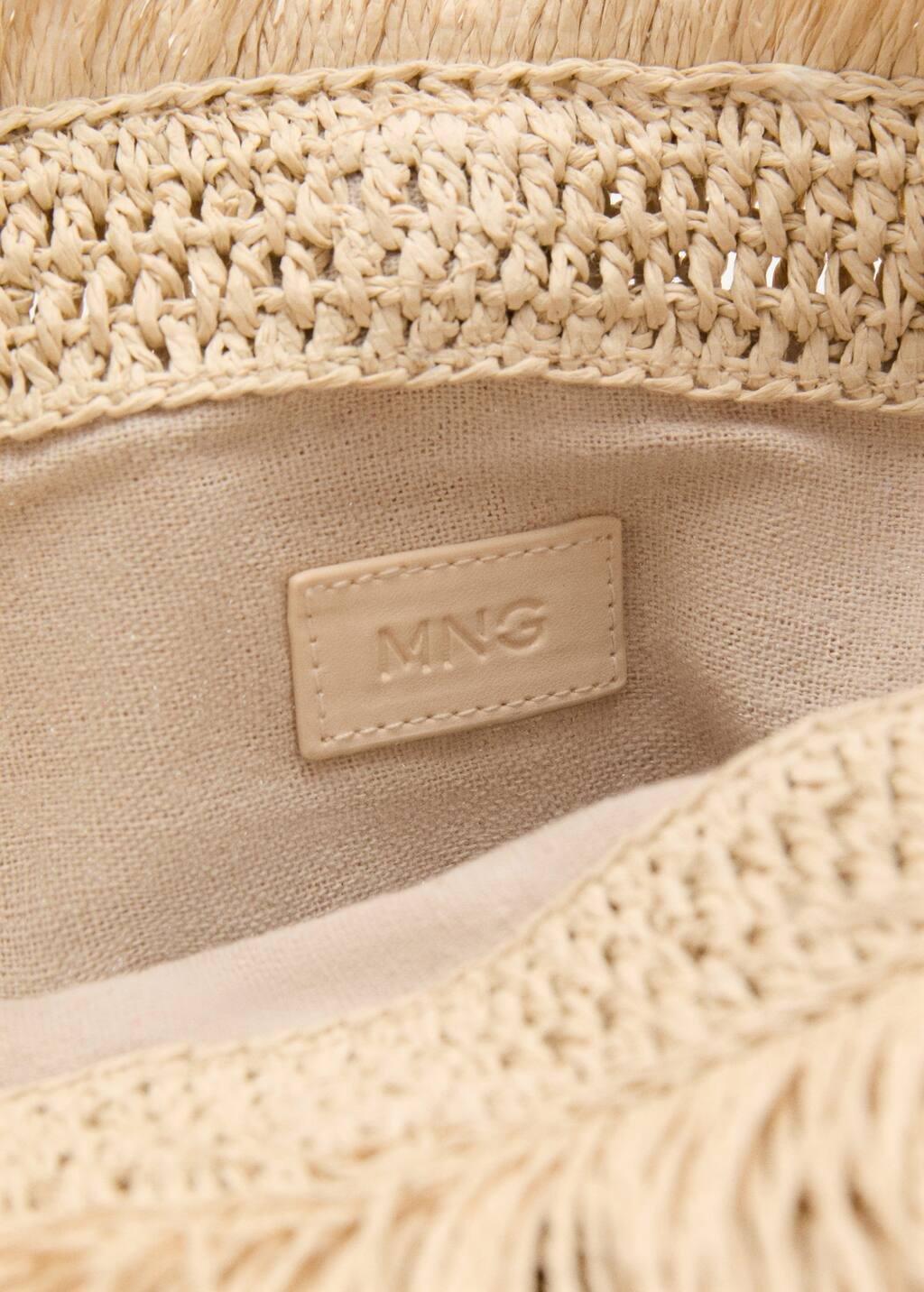 Beige Natural Fibre Handbag With Fringes, 0201_08, large image number 4