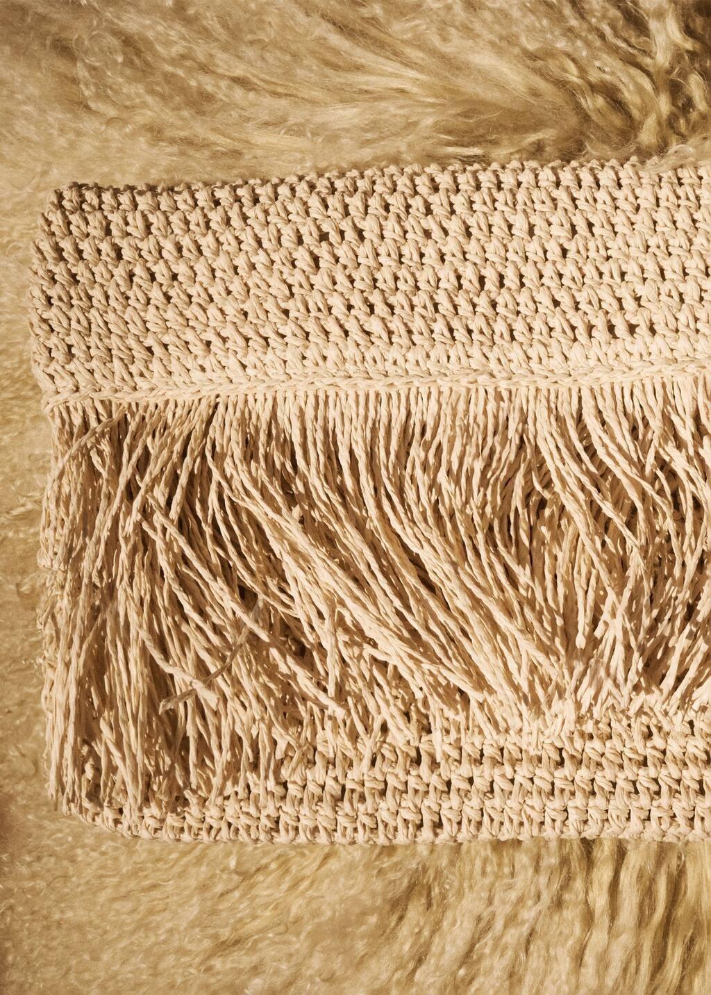 Beige Natural Fibre Handbag With Fringes, 0201_08, large image number 5