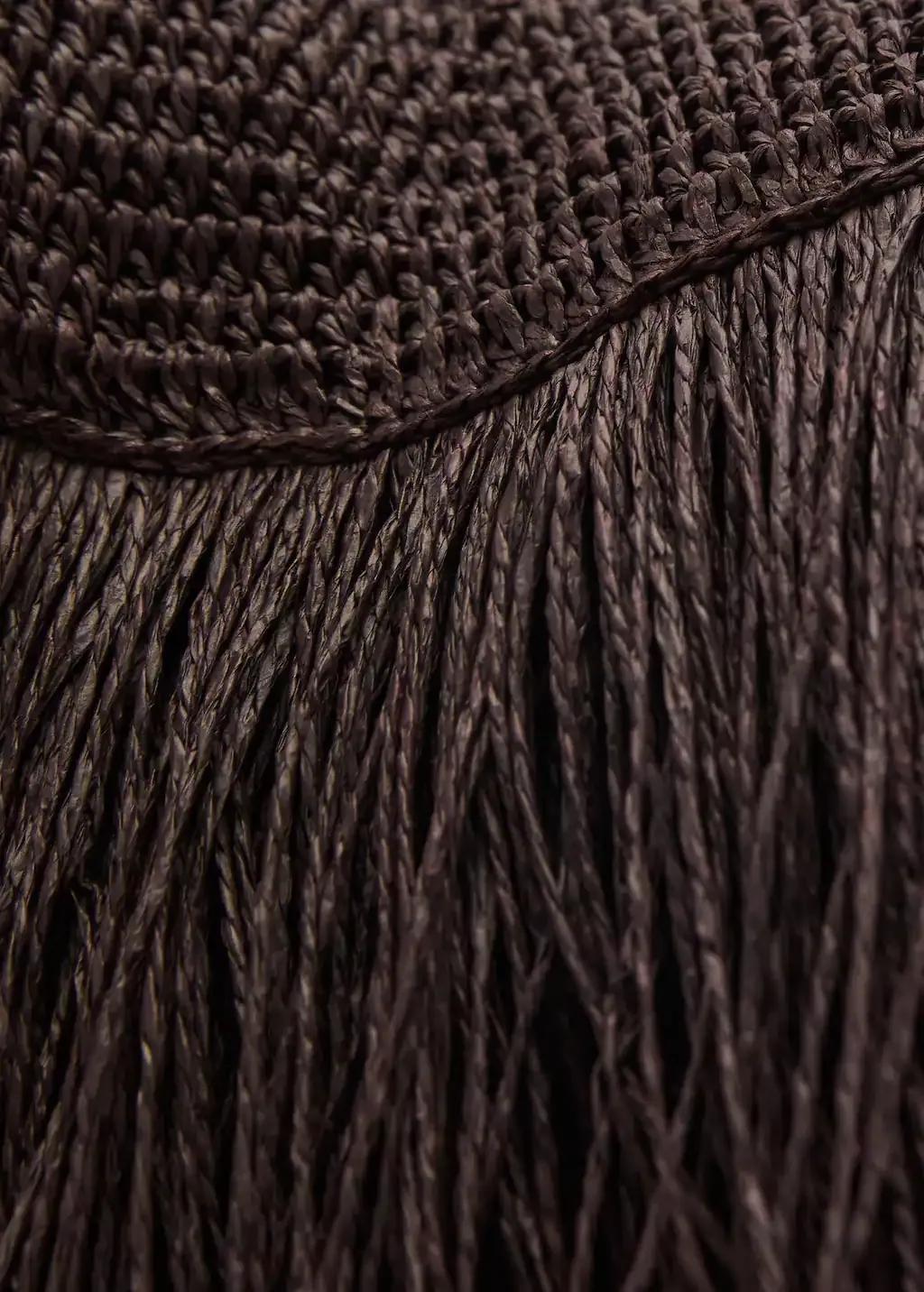 Brown Natural Fibre Handbag With Fringes, Dark Brown, large image number 1