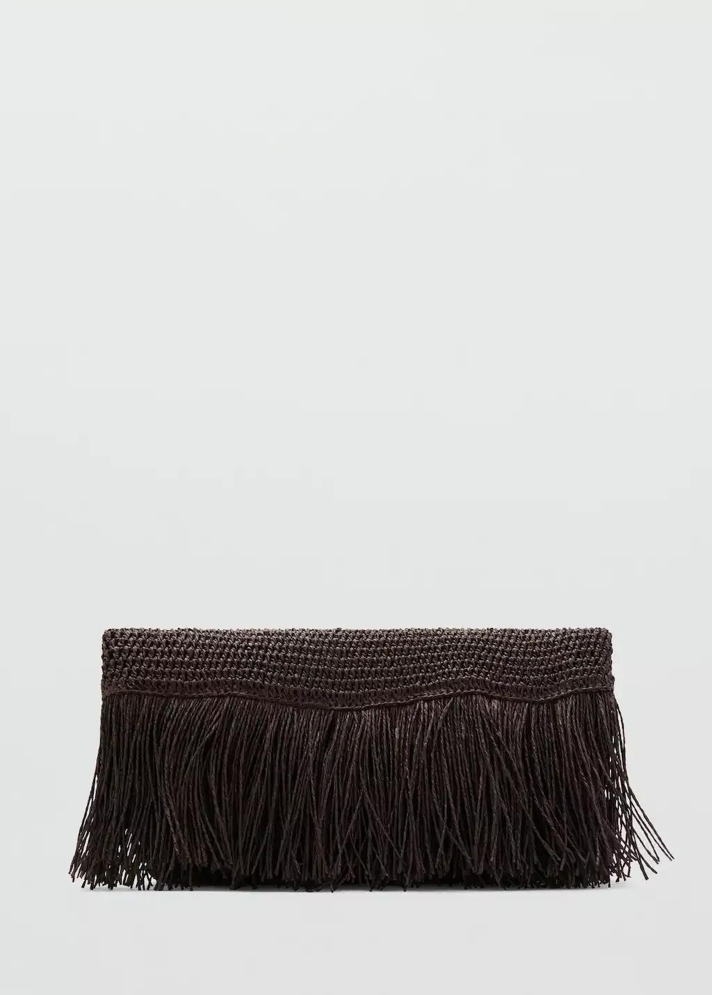 Brown Natural Fibre Handbag With Fringes, Dark Brown, large image number 3