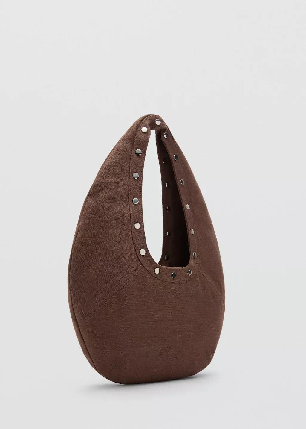 DARK BROWN Oval studded shoulder bag, Dark Brown, medium