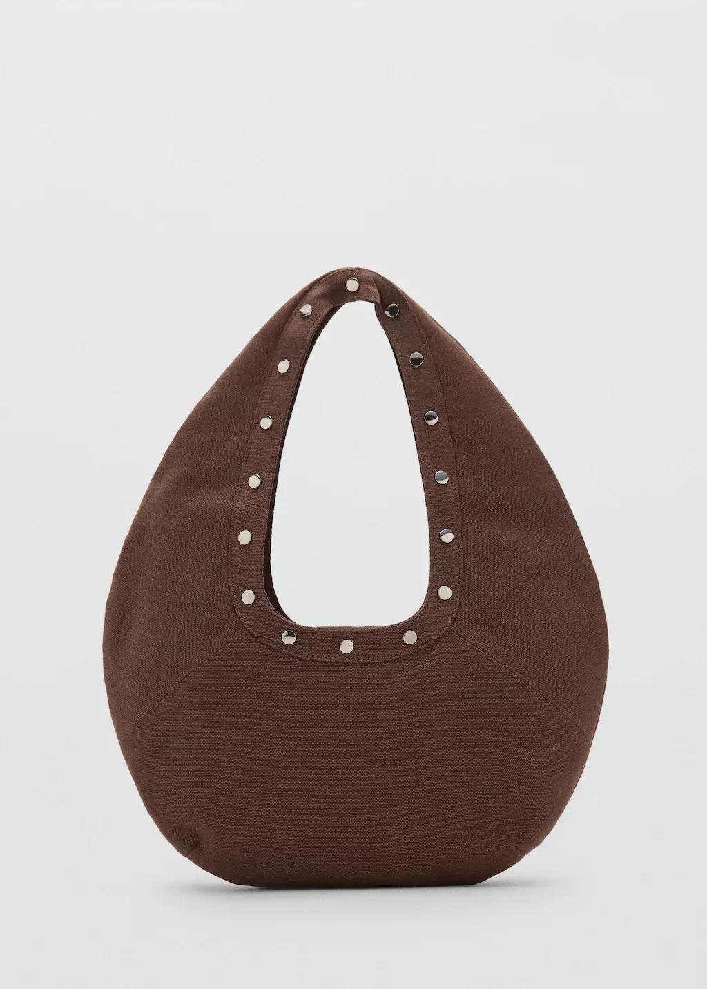 DARK BROWN Oval studded shoulder bag, Dark Brown, large image number 3