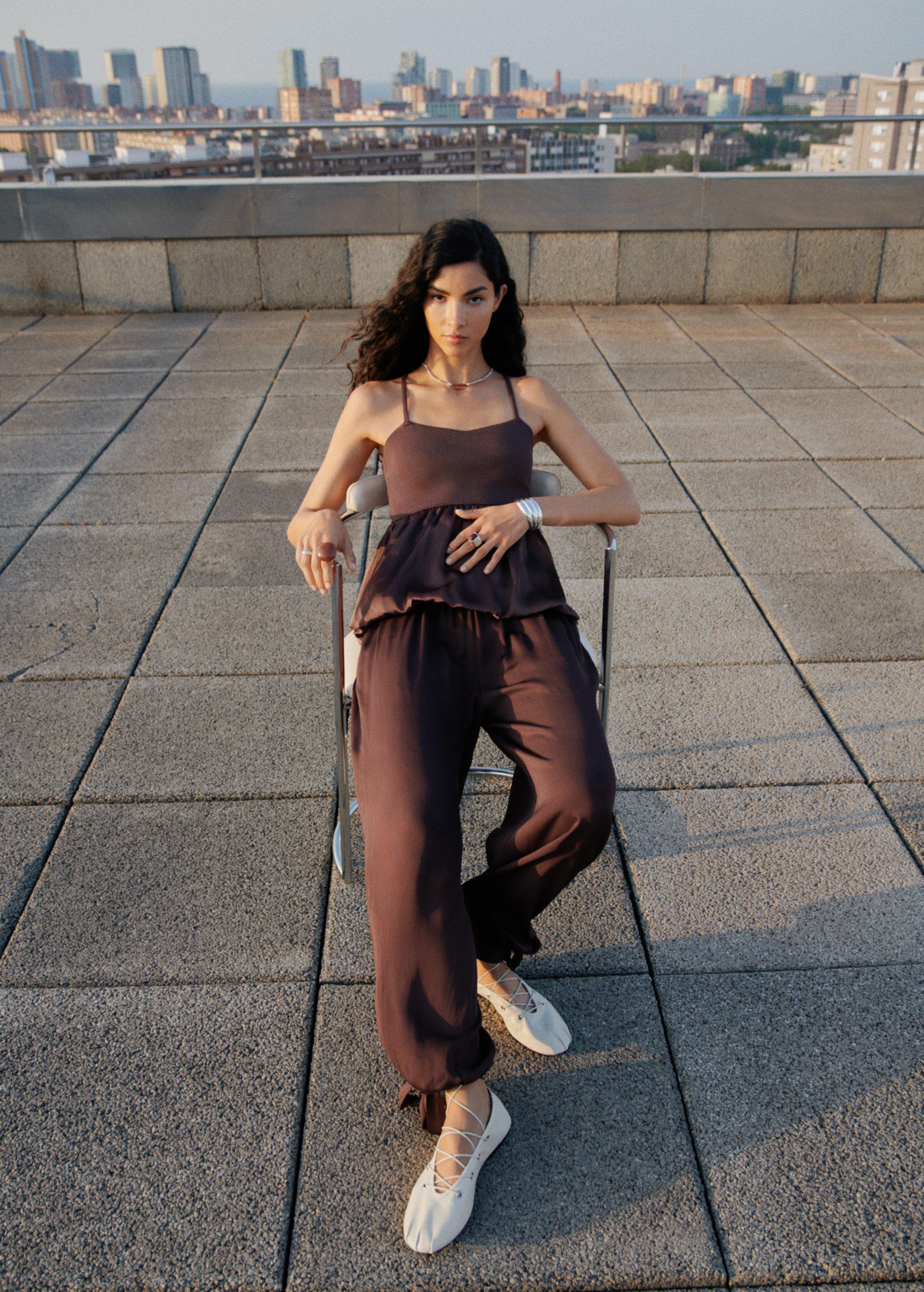 BROWN Combined fabric top with crossed back, , large image number 0