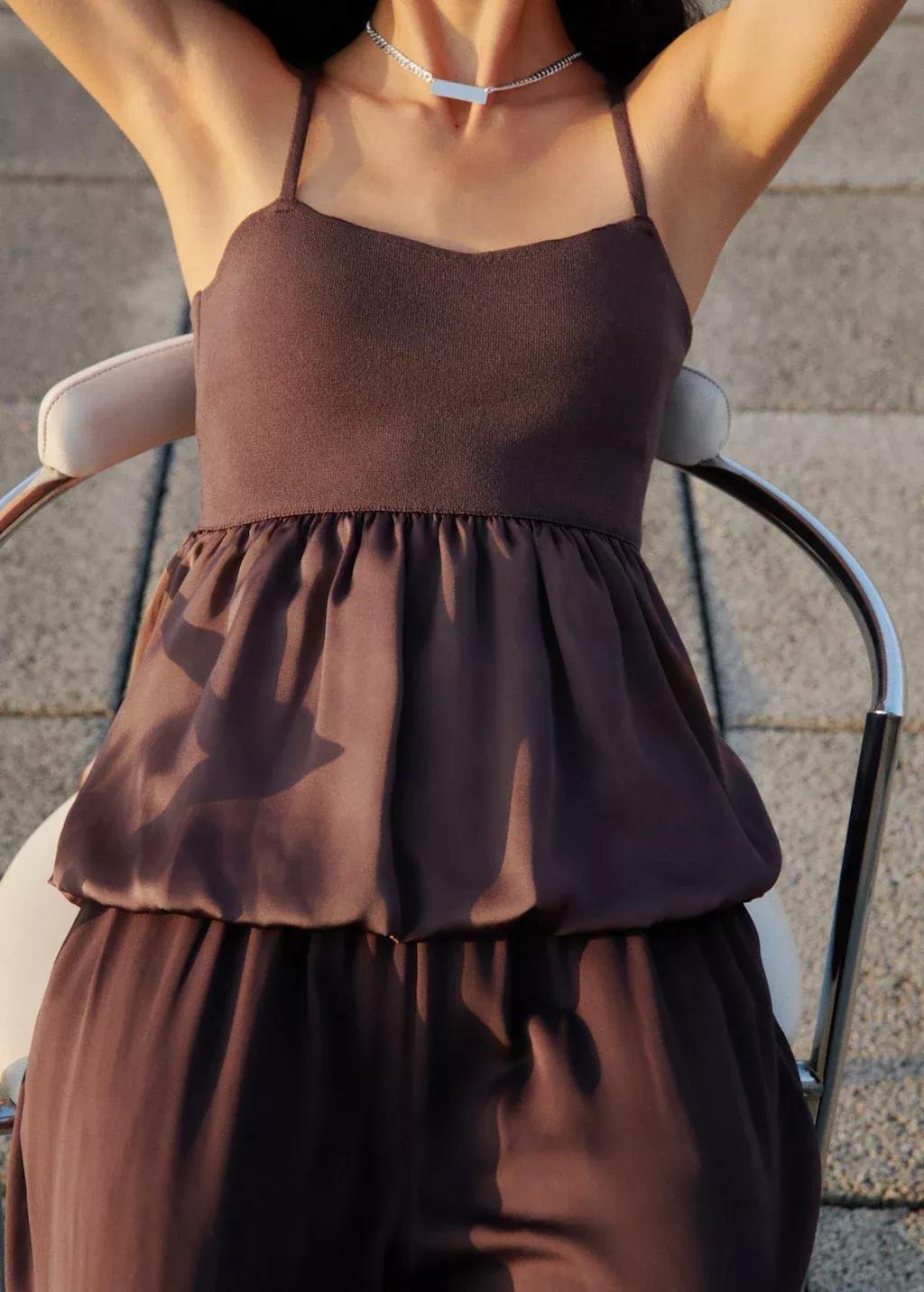 BROWN Combined fabric top with crossed back, Brown, large image number 1