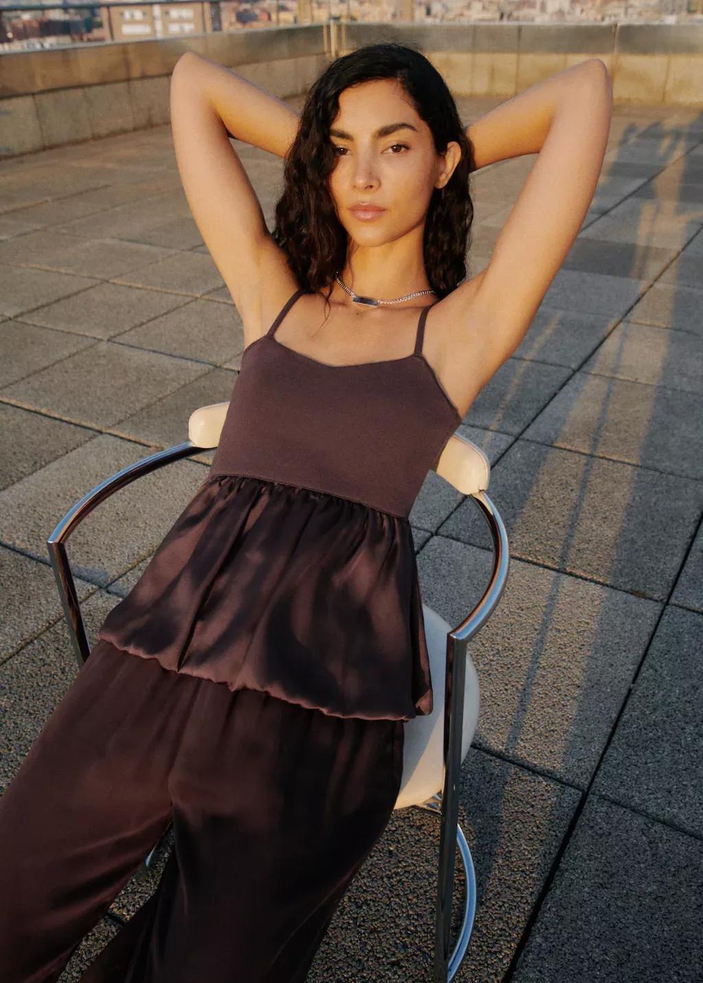 BROWN Combined fabric top with crossed back, Brown, large image number 2