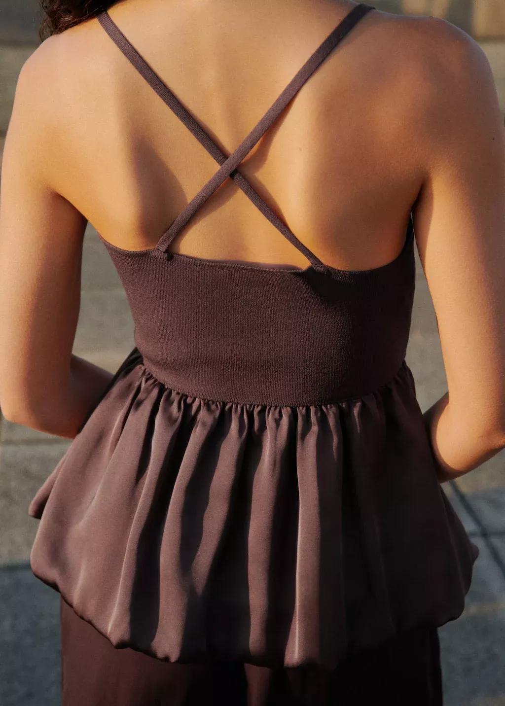 BROWN Combined fabric top with crossed back, Brown, large image number 5