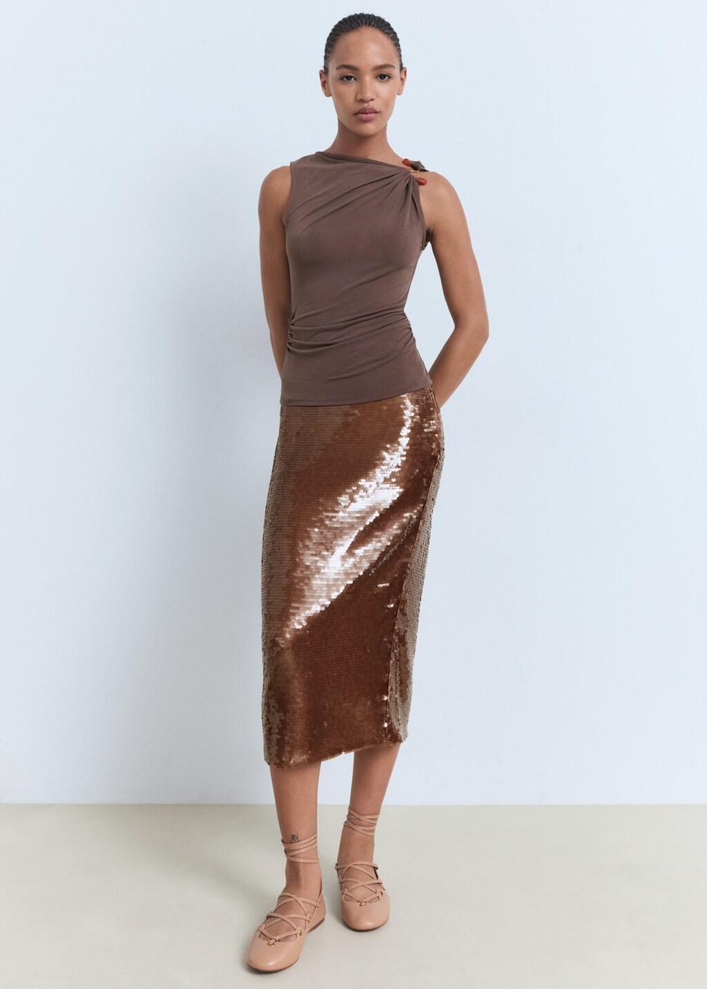 Brown Lurex Knitted Top With Crossed Back, , large image number 1