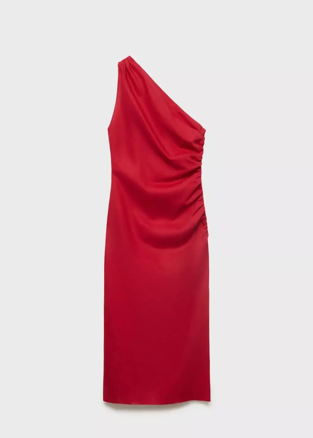 Red Lyocell Dress With Asymmetrical Neckline, , large image number 0