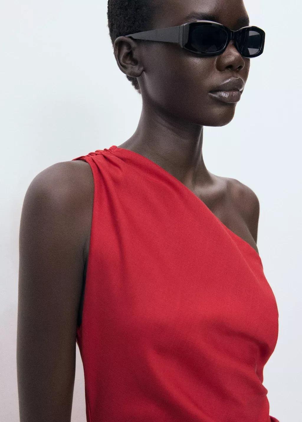 Red Lyocell Dress With Asymmetrical Neckline, 0201_70, large image number 3
