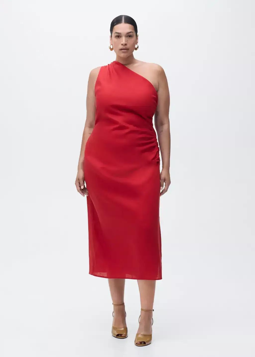 Red Lyocell Dress With Asymmetrical Neckline, Red, large image number 5