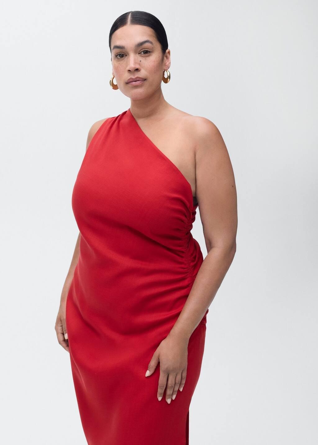 Red Lyocell Dress With Asymmetrical Neckline, Red, large image number 7