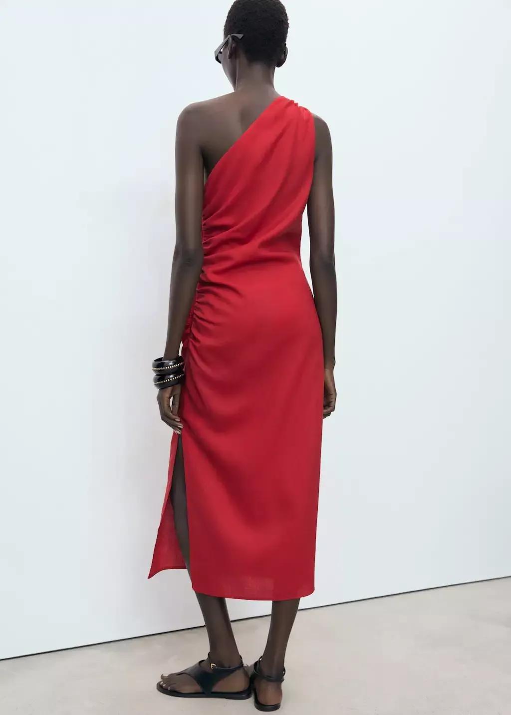 Red Lyocell Dress With Asymmetrical Neckline, Red, large image number 9