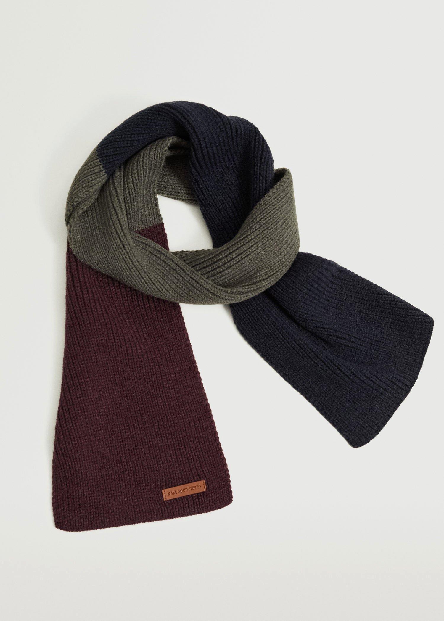 Navy Tricolour Knit Scarf, Kids Boy, , large image number 0