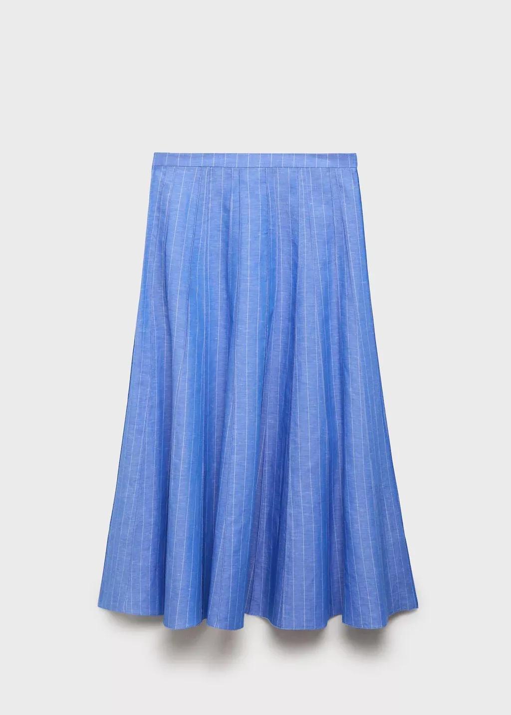 MEDIUM BLUE Striped linen-blend skirt, , large image number 0