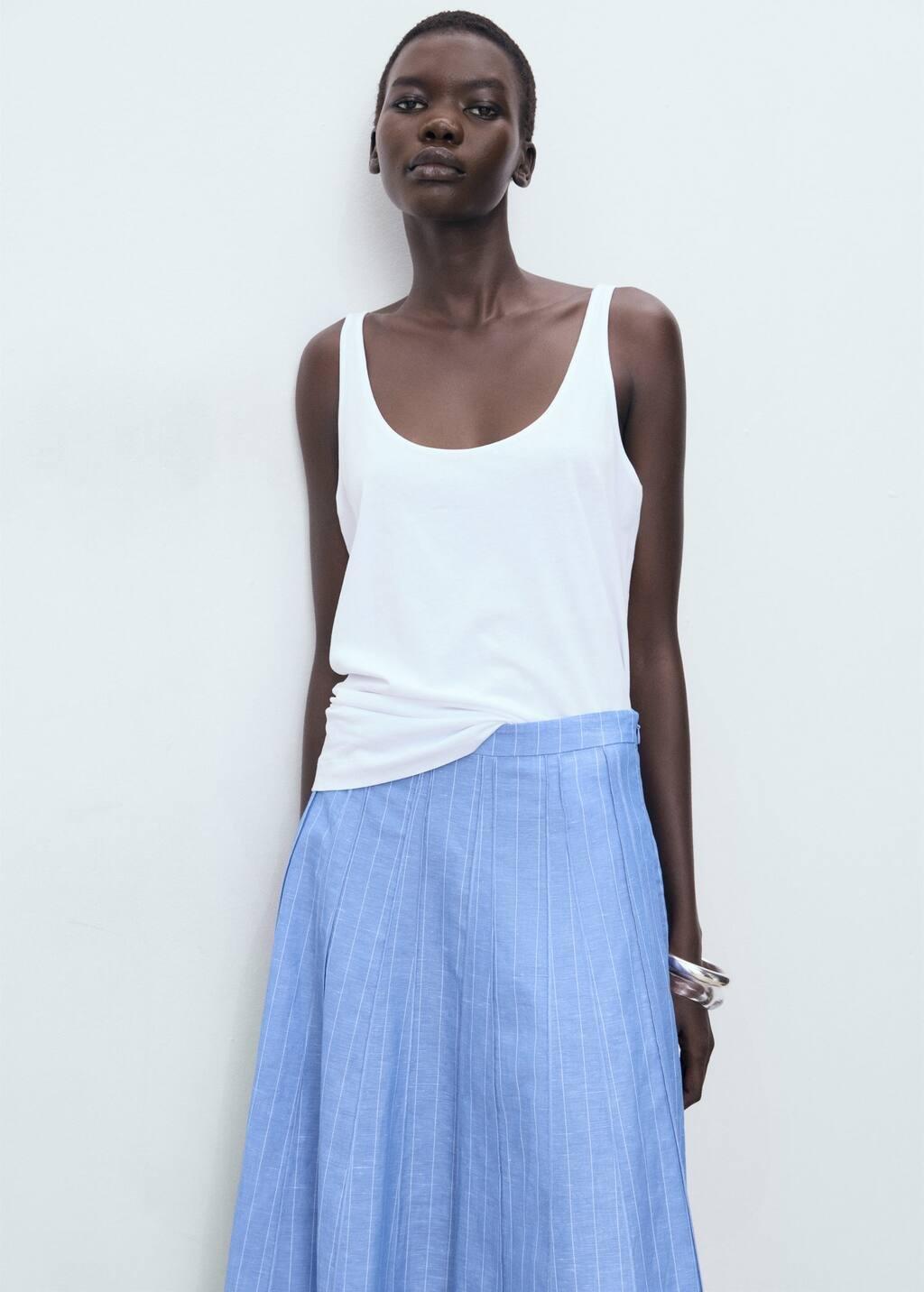 MEDIUM BLUE Striped linen-blend skirt, Medium Blue, large image number 2