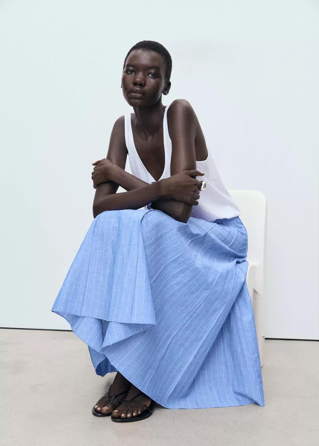 MEDIUM BLUE Striped linen-blend skirt, Medium Blue, large image number 3