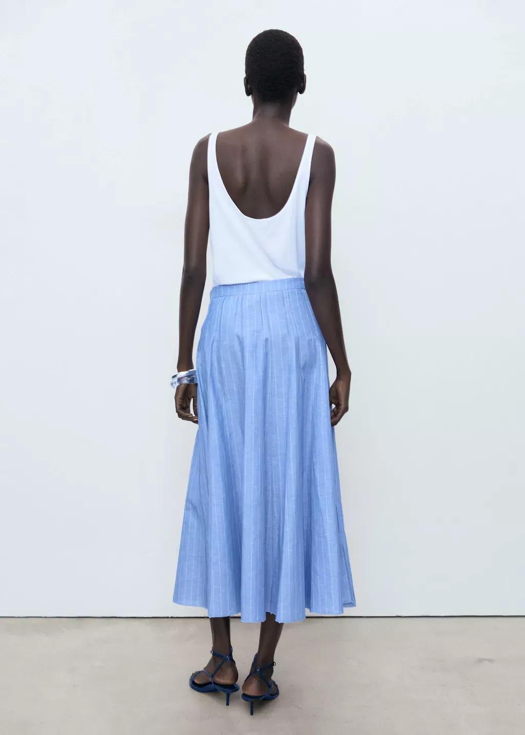 MEDIUM BLUE Striped linen-blend skirt, Medium Blue, large image number 6