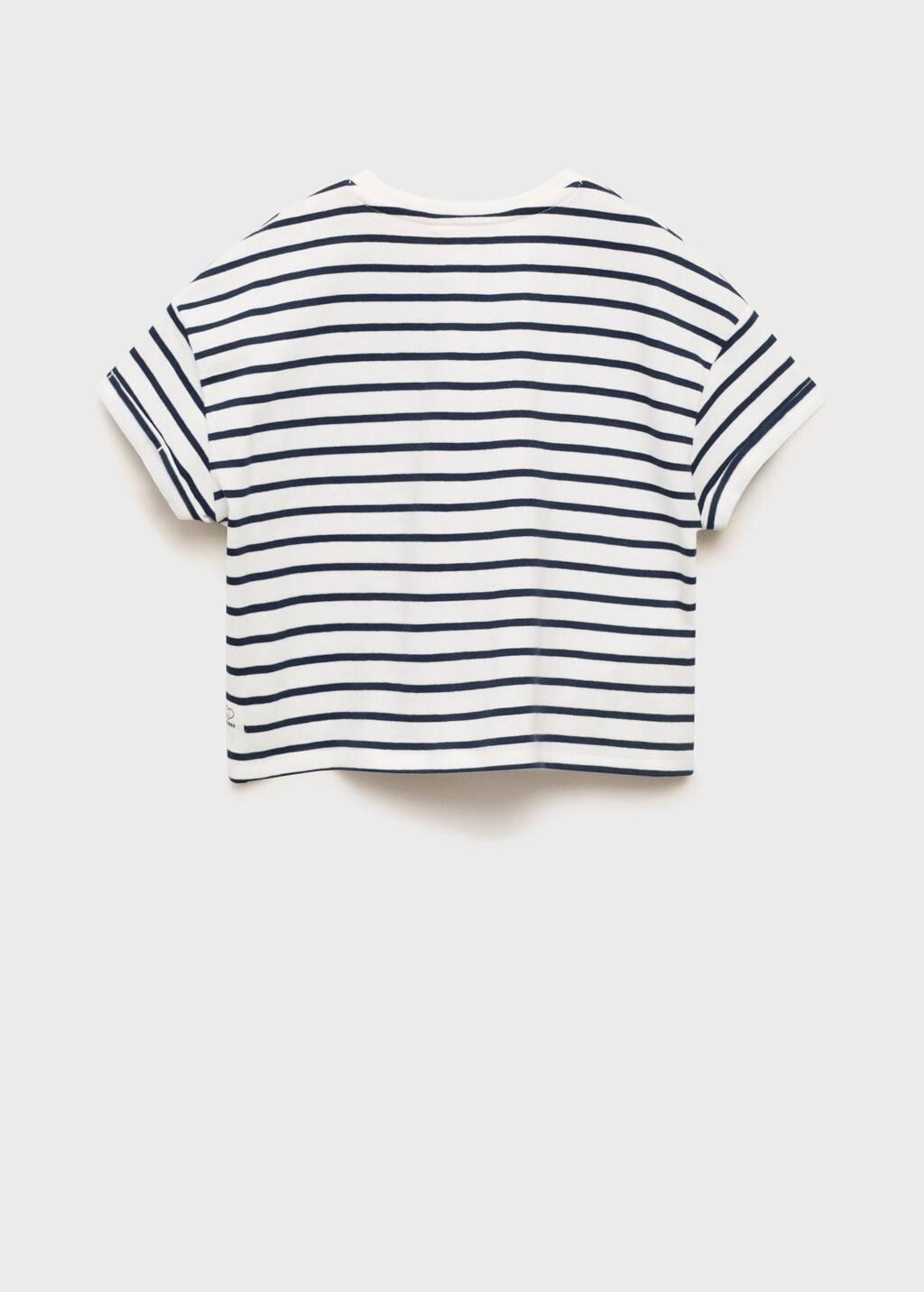 White Striped Short-Sleeved T-Shirt, Kids Girl, Natural White, medium