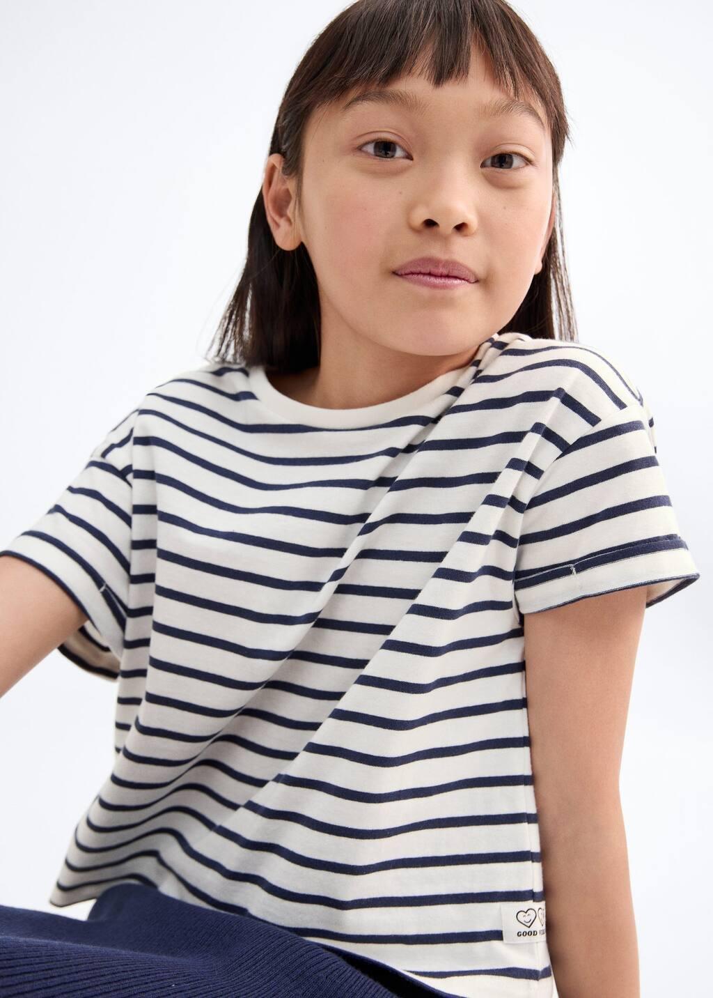 White Striped Short-Sleeved T-Shirt, Kids Girl, Natural White, large image number 3