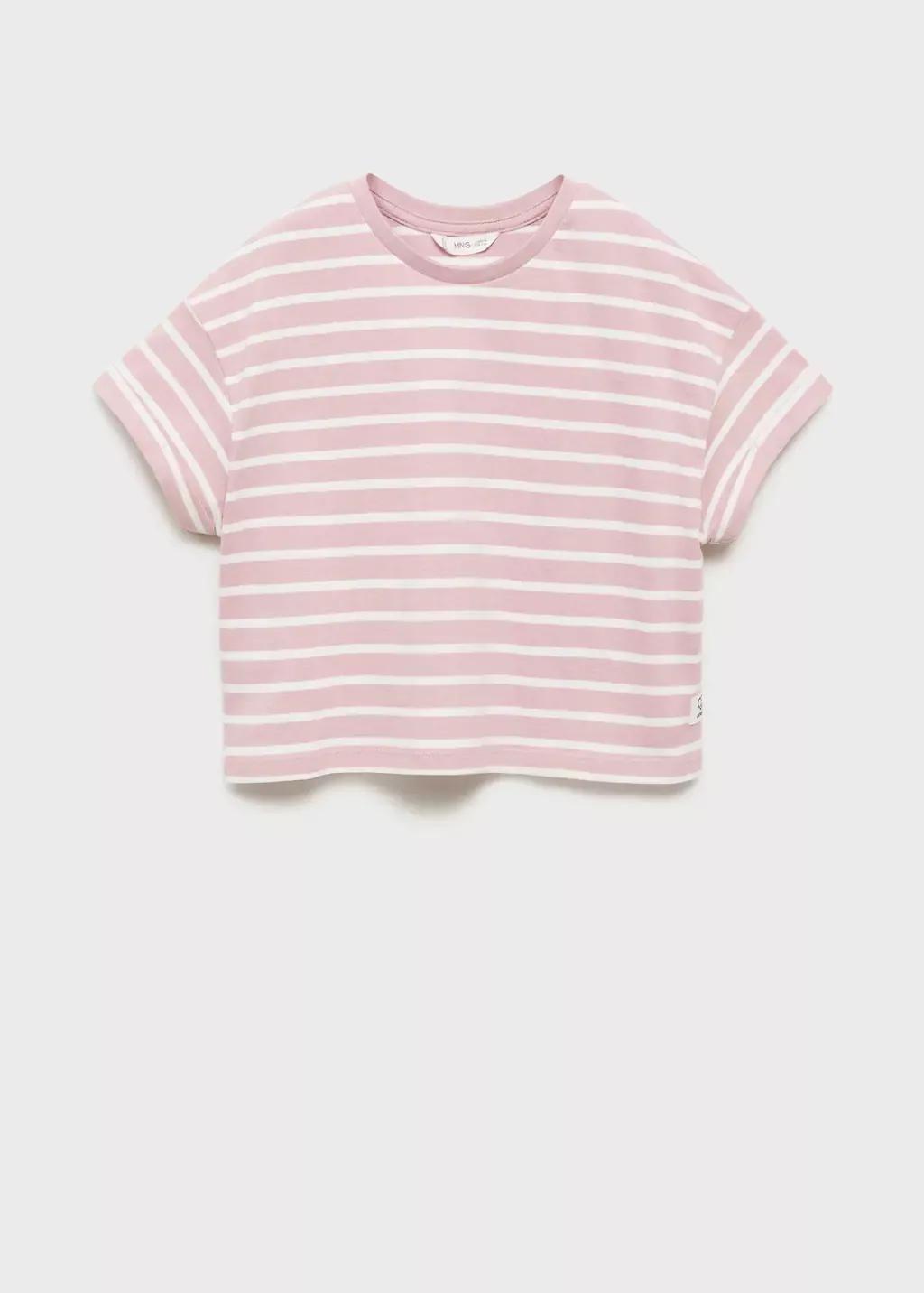 Pink Striped Short-Sleeved T-Shirt, Kids Girl, , large image number 0