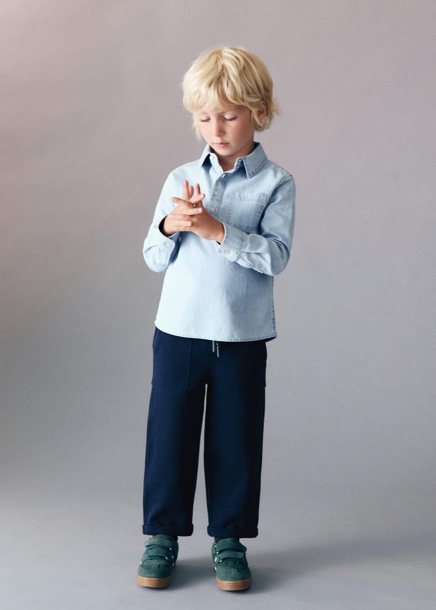 Navy Straight-Fit Cotton Trousers, Baby Boys, Navy, medium