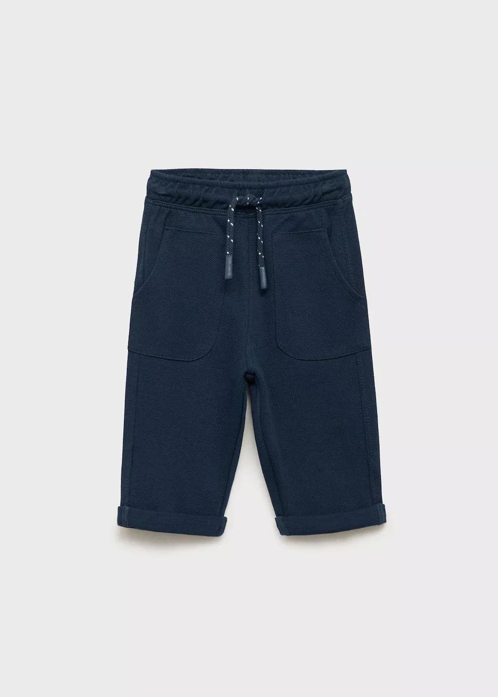 Navy Straight-Fit Cotton Trousers, Baby Boys, Navy, medium
