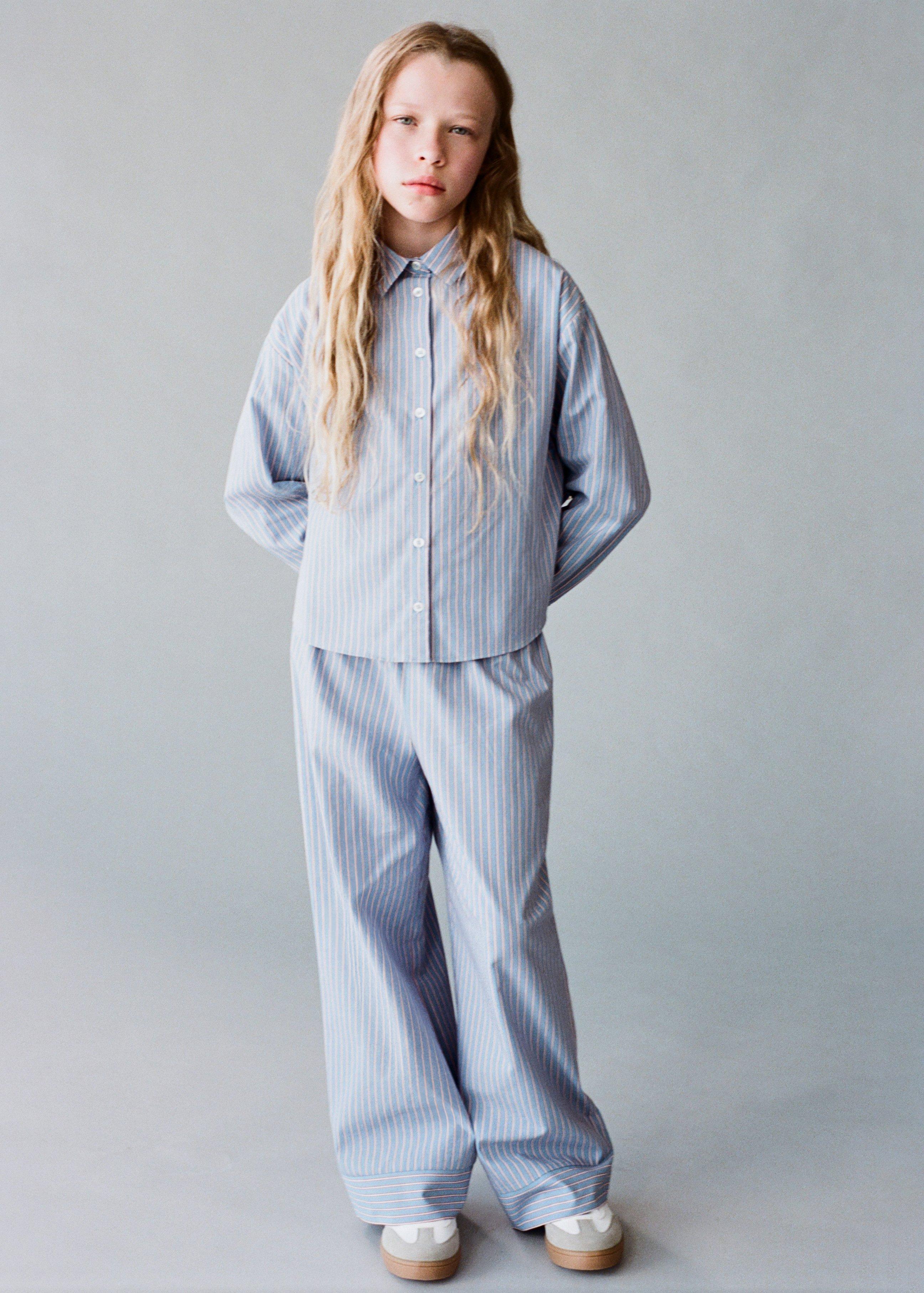 MEDIUM BLUE Striped cotton trousers, Kids Girl, Medium Blue, large image number 0