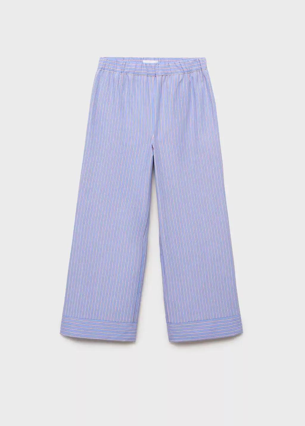 MEDIUM BLUE Striped cotton trousers, Kids Girl, Medium Blue, large image number 1