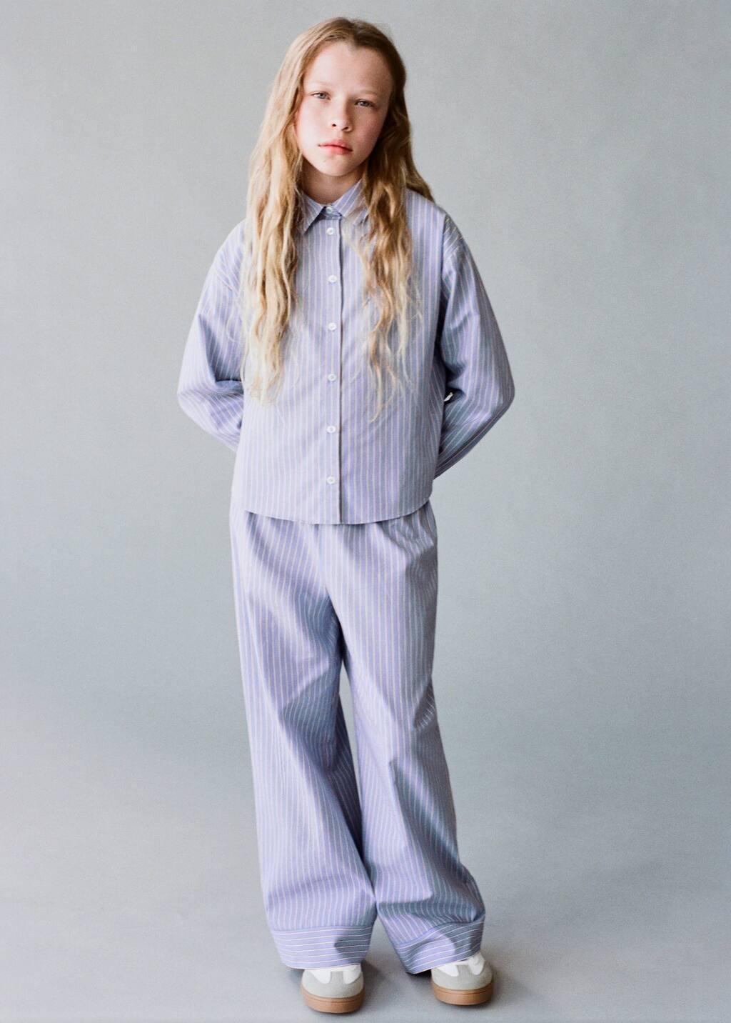 MEDIUM BLUE Striped cotton trousers, Kids Girl, Medium Blue, large image number 4