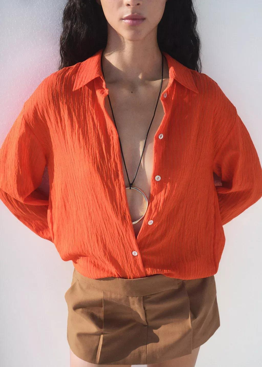 ORANGE Oversized crinkled-effect shirt, Orange, large image number 3