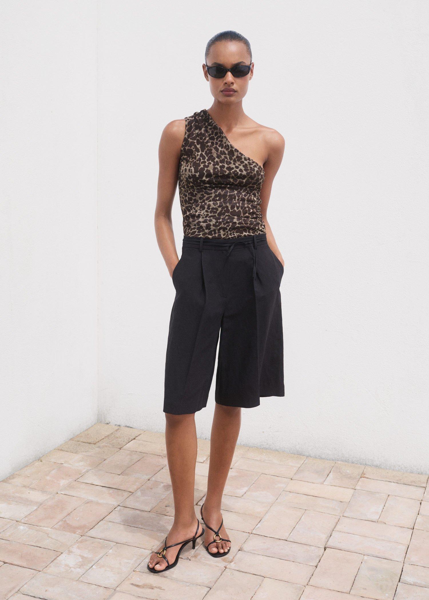 Brown Asymmetrical Animal-Print Top, , large image number 0