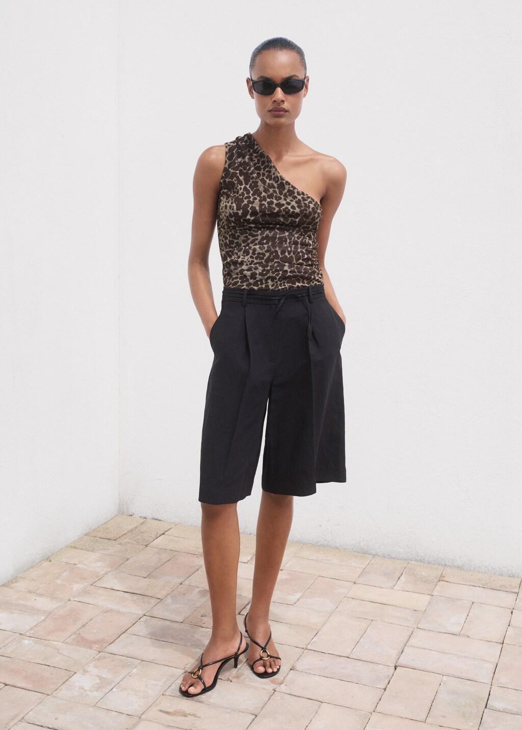 Brown Asymmetrical Animal-Print Top, , large image number 1