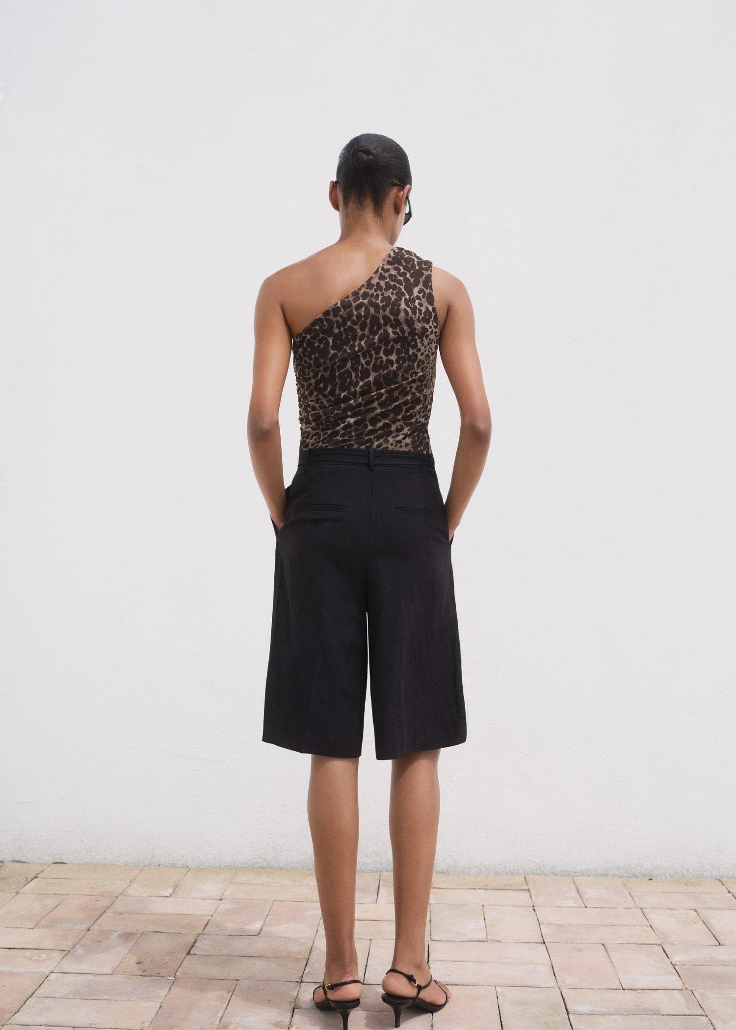 Brown Asymmetrical Animal-Print Top, Brown, medium