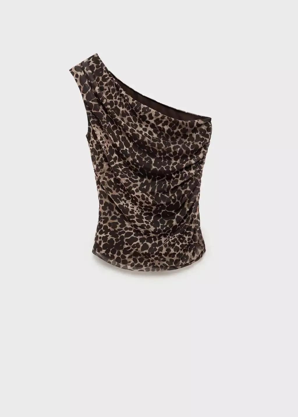 Brown Asymmetrical Animal-Print Top, Brown, large image number 8